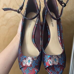 Gianni Bini Floral Peep-Toe Heels - Red and Blue